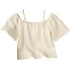 imageGirls Textured Cold Shoulder T Shirts Short Sleeve Scoop Neck Casual Tee TopsApricot