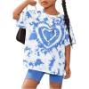 imageToddler Girls Oversized Tie Dye Heart Graphic Tees Half Sleeve Crew Neck Casual T Shirt Blue 4Y