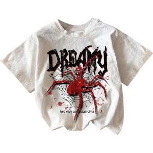 imageGirls Graphic Print Short Sleeve TShirt Crew Neck Crop Tees StreetwearWhite