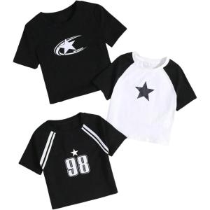 imageGirls Graphic Print Short Sleeve TShirt Soft Crew Neck Tee Tops Pack of 3Black and White