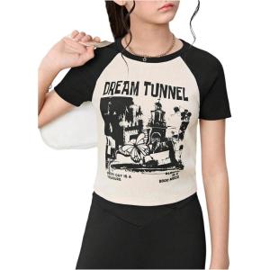 imageGirls Graphic Short Sleeve TShirt Letter Print Crew Neck Summer Tee StreetwearApricot