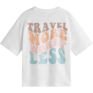 imageGirls Letter Graphic Print Cute Tops Short Sleeve Crew Neck Summer T Shirts Trendy Clothes for GirlsWhite