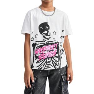 imageGirls Skull Graphic Tees Short Sleeve Crew Neck Vintage T Shirt Casual Y2K StreetwearWhite
