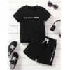 imageBoys 2 Piece Outfits Short Sleeve Crew Neck Letter Graphic Tee Shirt and Drawstring Waist Shorts SetBlack