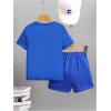 imageBoys 2 Piece Outfits Short Sleeve Crew Neck Letter Graphic Tee Shirt and Drawstring Waist Shorts SetDeep Blue
