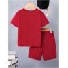 imageBoys 2 Piece Outfits Short Sleeve Crew Neck Letter Graphic Tee Shirt and Drawstring Waist Shorts SetRed