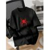 imageBoys Casual Tropical Star Letter Print T Shirt Short Sleeve Crew Neck Drop Shoulder Tee TopsBlack and Red