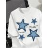 imageBoys Casual Tropical Star Letter Print T Shirt Short Sleeve Crew Neck Drop Shoulder Tee TopsWhite Blue
