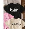 imageGirls 3 Packs T Shirts Set Letter Graphic Tees Short Sleeve Crew Neck Summer Tee ShirtBlack Khaki Pink