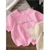imageGirls 3 Packs T Shirts Set Letter Graphic Tees Short Sleeve Crew Neck Summer Tee ShirtBlack Khaki Pink