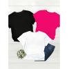 imageGirls 3 Packs T Shirts Set Letter Graphic Tees Short Sleeve Crew Neck Summer Tee ShirtBlack White Hot Pink