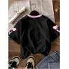imageGirls Graphic Jersey Shirts Bowknot Number Print Summer T Shirt Short Sleeve Cute TopsBlack