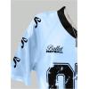 imageGirls Jersey Y2K Oversized Graphic Number Print Tops V Neck Short Sleeve T Shirt Hip Pop Tee StreetwearBlue