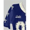 imageGirls Jersey Y2K Oversized Graphic Number Print Tops V Neck Short Sleeve T Shirt Hip Pop Tee StreetwearRoyal Blue