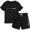 imageBoys 2 Piece Outfits Short Sleeve Crew Neck Letter Graphic Tee Shirt and Drawstring Waist Shorts SetBlack
