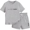 imageBoys 2 Piece Outfits Short Sleeve Crew Neck Letter Graphic Tee Shirt and Drawstring Waist Shorts SetGrey
