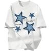 imageBoys Casual Tropical Star Letter Print T Shirt Short Sleeve Crew Neck Drop Shoulder Tee TopsWhite Blue