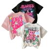 imageGirls 3 Packs T Shirts Set Letter Graphic Tees Short Sleeve Crew Neck Summer Tee ShirtBear Letter Multicolor