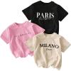 imageGirls 3 Packs T Shirts Set Letter Graphic Tees Short Sleeve Crew Neck Summer Tee ShirtBlack Khaki Pink