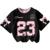 imageGirls Graphic Jersey Shirts Bowknot Number Print Summer T Shirt Short Sleeve Cute TopsBlack