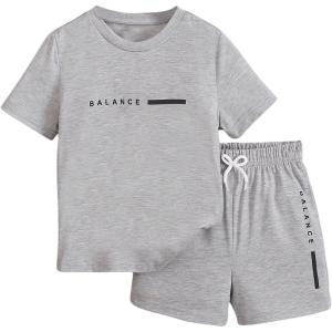 imageBoys 2 Piece Outfits Short Sleeve Crew Neck Letter Graphic Tee Shirt and Drawstring Waist Shorts SetGrey