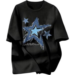 imageBoys Casual Tropical Star Letter Print T Shirt Short Sleeve Crew Neck Drop Shoulder Tee TopsBlack