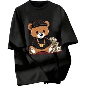 imageBoys Casual Tropical Star Letter Print T Shirt Short Sleeve Crew Neck Drop Shoulder Tee TopsGraphic Black