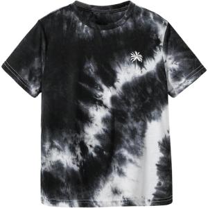 imageBoys Tie Dye Shirts Tropical Graphic Tees Short Sleeve Crewneck Tee Tops Casual T ShirtBlack