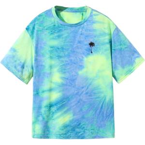 imageBoys Tie Dye Shirts Tropical Graphic Tees Short Sleeve Crewneck Tee Tops Casual T ShirtGreen Purple