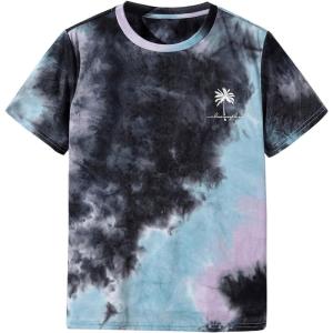 imageBoys Tie Dye Shirts Tropical Graphic Tees Short Sleeve Crewneck Tee Tops Casual T ShirtMulticolor