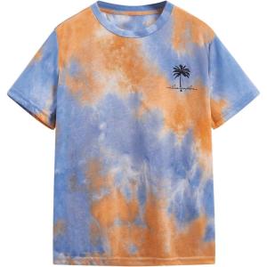 imageBoys Tie Dye Shirts Tropical Graphic Tees Short Sleeve Crewneck Tee Tops Casual T ShirtOrange and Purple