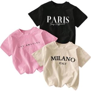 imageGirls 3 Packs T Shirts Set Letter Graphic Tees Short Sleeve Crew Neck Summer Tee ShirtBlack Khaki Pink