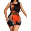 imageWomens Fringed Tie Dye Bodycon Tank Dresses Sleeveless Crew Neck Slim Fit Pencil Mini DressBlack
