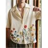 imageMens Floral Button Down Shirts Short Sleeve Drop Shoulder Beach Casual Dress Collared Shirts TopsApricot