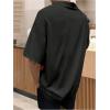 imageMens Floral Button Down Shirts Short Sleeve Drop Shoulder Beach Casual Dress Collared Shirts TopsBlack