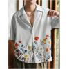 imageMens Floral Button Down Shirts Short Sleeve Drop Shoulder Beach Casual Dress Collared Shirts TopsGrey