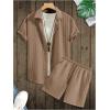 imageMens Short Sets 2 Piece Outfits Button Down Linen Shirts and Short Sets Summer Beach OutfisKhaki