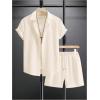 imageMens Short Sets 2 Piece Outfits Button Down Linen Shirts and Short Sets Summer Beach OutfisLight Apricot