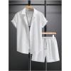 imageMens Short Sets 2 Piece Outfits Button Down Linen Shirts and Short Sets Summer Beach OutfisWhite