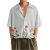 imageMens Floral Button Down Shirts Short Sleeve Drop Shoulder Beach Casual Dress Collared Shirts TopsGrey
