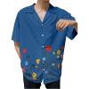 imageMens Floral Button Down Shirts Short Sleeve Drop Shoulder Beach Casual Dress Collared Shirts TopsRoyal Blue