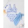 imageGirls 3 Piece Floral Swimsuits Twist Knot Ruffle Trim Wireless Bathing Suits with Mesh Cover Ups SkirtMulticolor