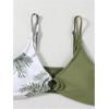 imageGirls 3 Piece Swimsuits Tropical High Waisted O Ring Wireless Bathing Suit with Cover Up SkirtGreen and White