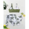 imageGirls 3 Piece Swimsuits Tropical High Waisted O Ring Wireless Bathing Suit with Cover Up SkirtGreen and White