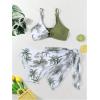 imageGirls 3 Piece Swimsuits Tropical High Waisted O Ring Wireless Bathing Suit with Cover Up SkirtGreen and White