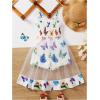 imageGirls Cute Butterfly Cami Romper Sleeveless Sheer Mesh High Waisted Shorts JumpsuitBlue
