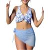 imageGirls 3 Piece Floral Swimsuits Twist Knot Ruffle Trim Wireless Bathing Suits with Mesh Cover Ups SkirtMulticolor