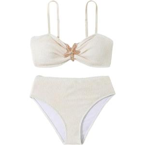 imageGirls 2 Piece High Waisted Swimsuit Starfish Padded Bathing Suit Vacation Beachwear SetApricot