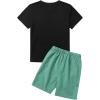imageBoys 2 Piece Outfits Casual Letter Short Sleeve Crewneck T Shirt and Drawstring Track Shorts Color Block SetGreen