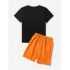 imageBoys 2 Piece Outfits Casual Letter Short Sleeve Crewneck T Shirt and Drawstring Track Shorts Color Block SetOrange